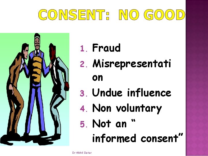 CONSENT: NO GOOD 1. 2. 3. 4. 5. Dr Nikhil Datar Fraud Misrepresentati on