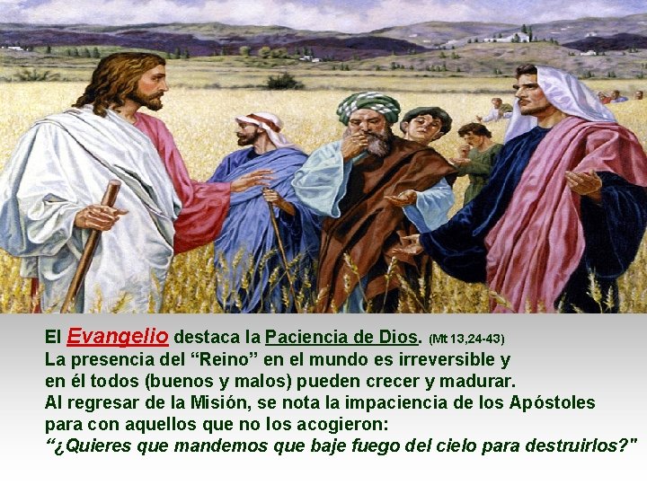 El Evangelio destaca la Paciencia de Dios. (Mt 13, 24 -43) La presencia del