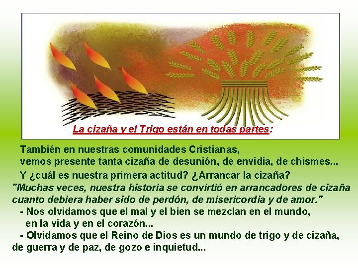 La cizaña y el Trigo están en todas partes: También en nuestras comunidades Cristianas,