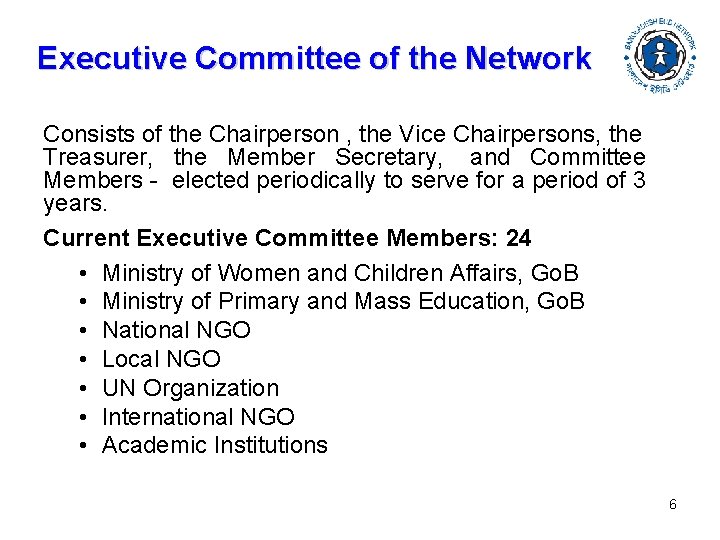 Executive Committee of the Network Consists of the Chairperson , the Vice Chairpersons, the