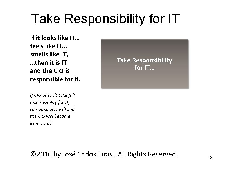 Take Responsibility for IT If it looks like IT… feels like IT… smells like