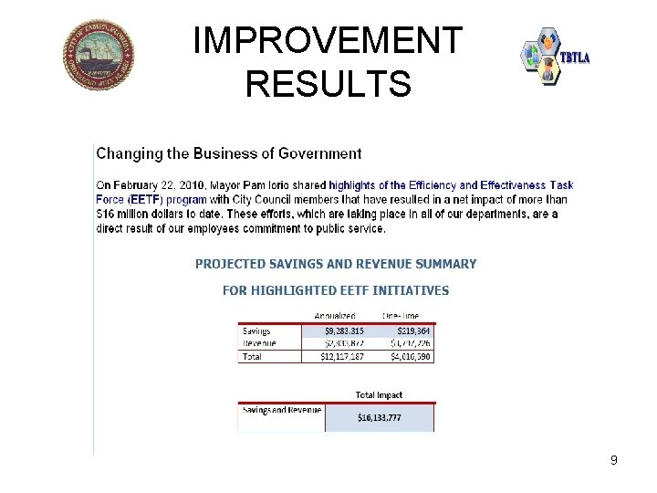 IMPROVEMENT RESULTS 9 