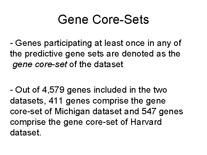 Gene Core-Sets - Genes participating at least once in any of the predictive gene