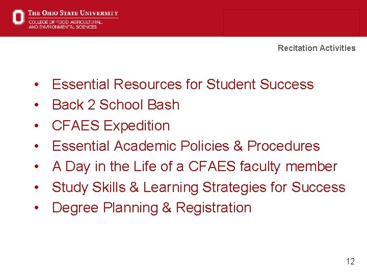 Recitation Activities • • Essential Resources for Student Success Back 2 School Bash CFAES