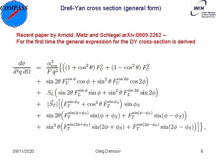 Drell-Yan cross section (general form) Recent paper by Arnold, Metz and Schlegel ar. Xiv: