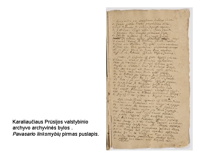 Karaliaučiaus Prūsijos valstybinio archyvinės bylos. Pavasario linksmybių pirmas puslapis. 