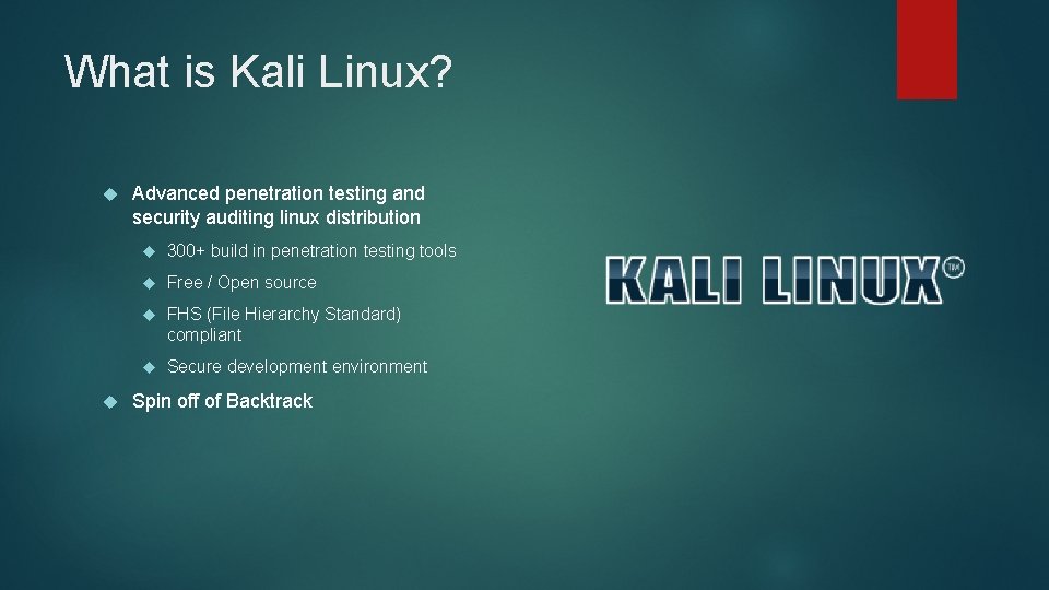 What is Kali Linux? Advanced penetration testing and security auditing linux distribution 300+ build