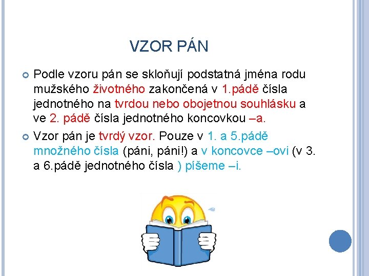 VZOR PÁN Podle vzoru pán se skloňují podstatná jména rodu mužského životného zakončená v