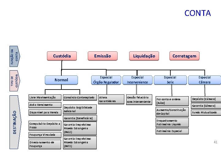 FUNÇÃO DA CONTA Custódia TIPO DE CUSTÓDIA CONTA Normal Livre Movimentação DESTINAÇÃO Até o