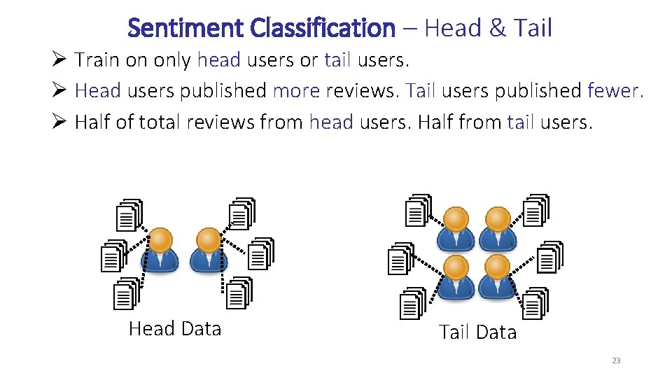 Sentiment Classification – Head & Tail Ø Train on only head users or tail