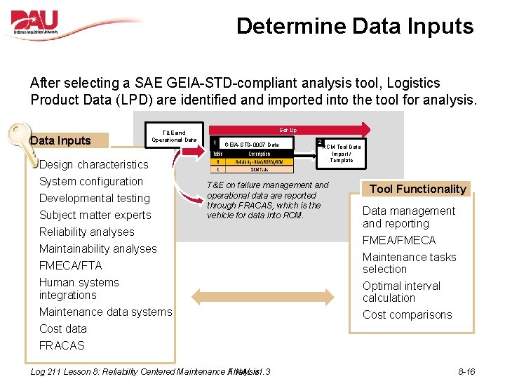 Determine Data Inputs After selecting a SAE GEIA-STD-compliant analysis tool, Logistics Product Data (LPD)