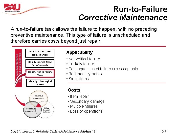 Run-to-Failure Corrective Maintenance Determine Maintenance Tasks and Task Intervals A run-to-failure task allows the Run-to-Failure Corrective Maintenance Determine Maintenance Tasks and Task Intervals A run-to-failure task allows the