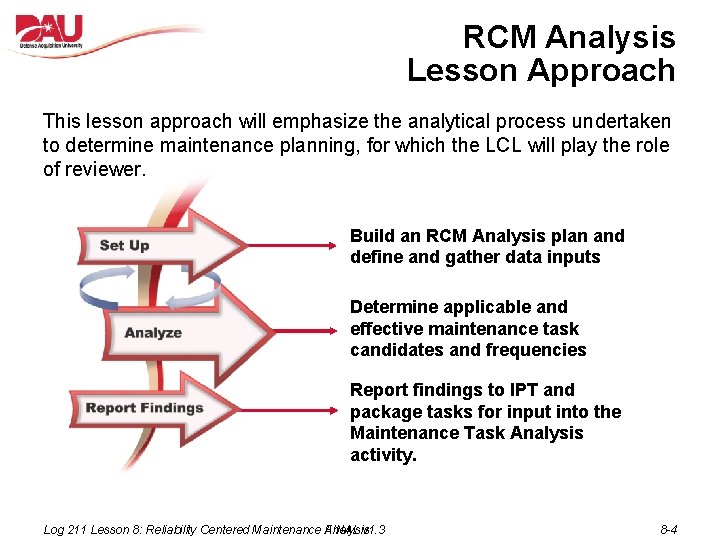 RCM Analysis Lesson Approach This lesson approach will emphasize the analytical process undertaken to