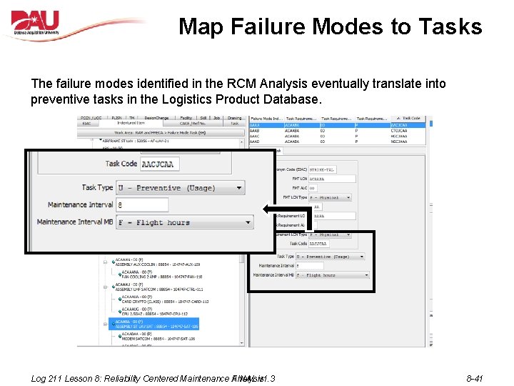 Map Failure Modes to Tasks The failure modes identified in the RCM Analysis eventually