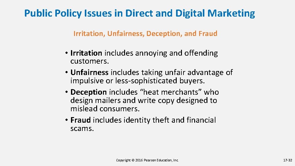 Public Policy Issues in Direct and Digital Marketing Irritation, Unfairness, Deception, and Fraud •