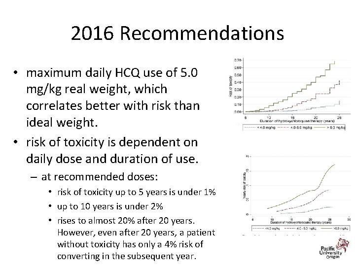 2016 Recommendations • maximum daily HCQ use of 5. 0 mg/kg real weight, which