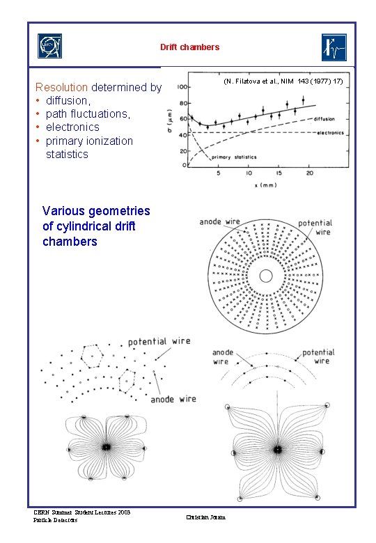 Drift chambers Resolution determined by • diffusion, • path fluctuations, • electronics • primary