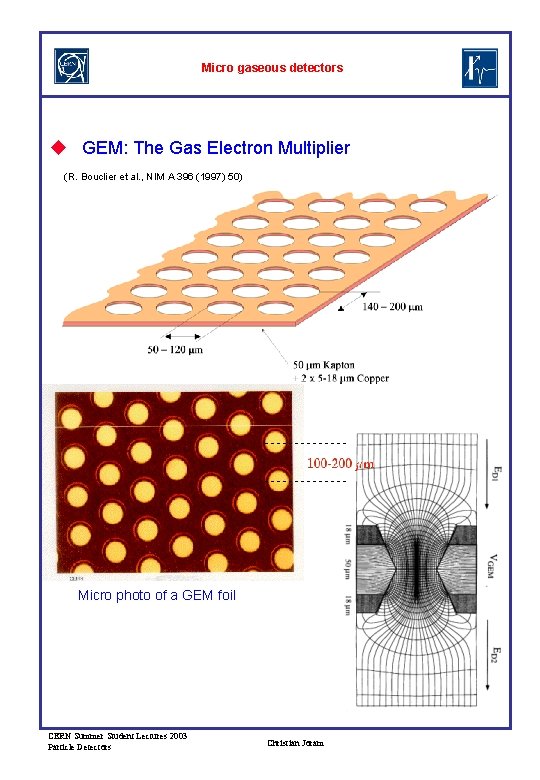 Micro gaseous detectors u GEM: The Gas Electron Multiplier (R. Bouclier et al. ,