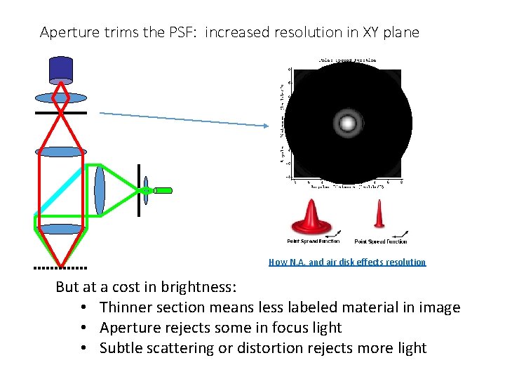 Aperture trims the PSF: increased resolution in XY plane How N. A. and air