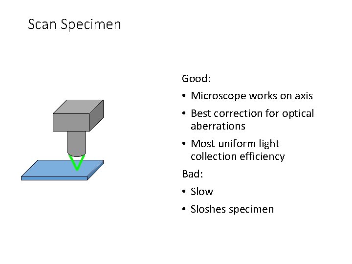 Scan Specimen Good: • Microscope works on axis • Best correction for optical aberrations