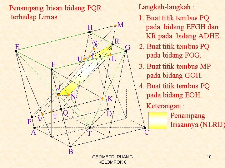 Penampang Irisan bidang PQR terhadap Limas : H M R S E U F