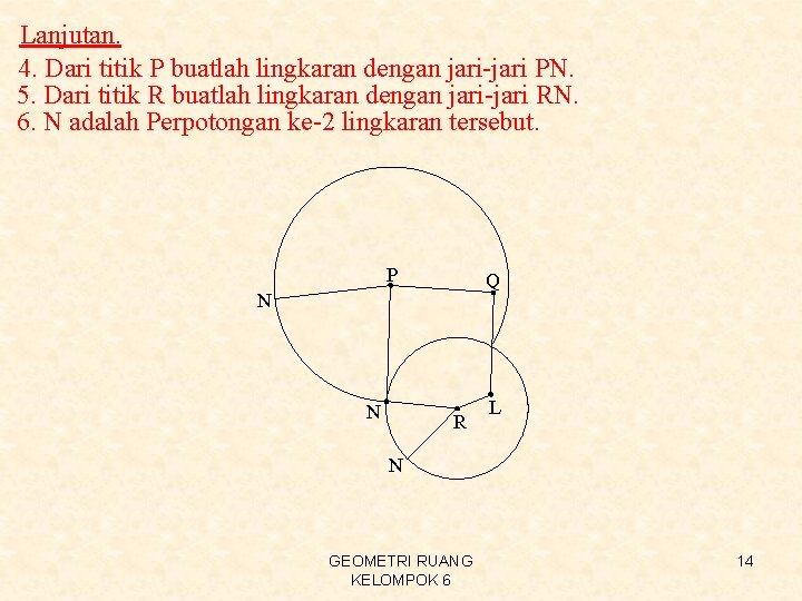 Lanjutan. 4. Dari titik P buatlah lingkaran dengan jari-jari PN. 5. Dari titik R