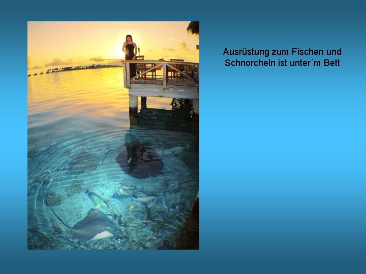 Ausrüstung zum Fischen und Schnorcheln ist unter´m Bett 