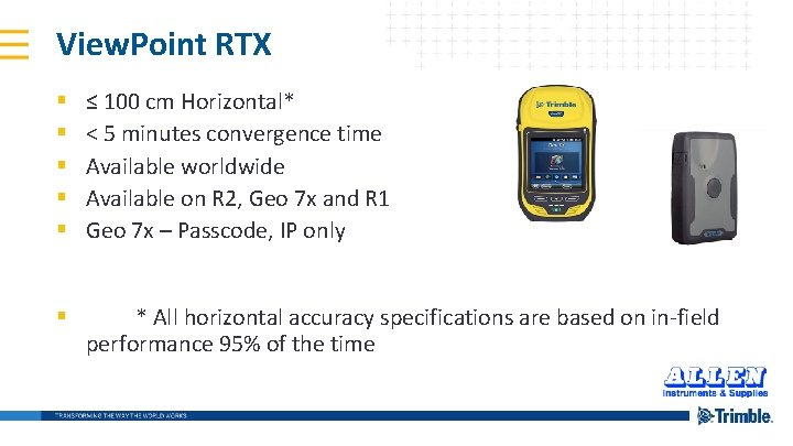 View. Point RTX § § § ≤ 100 cm Horizontal* < 5 minutes convergence