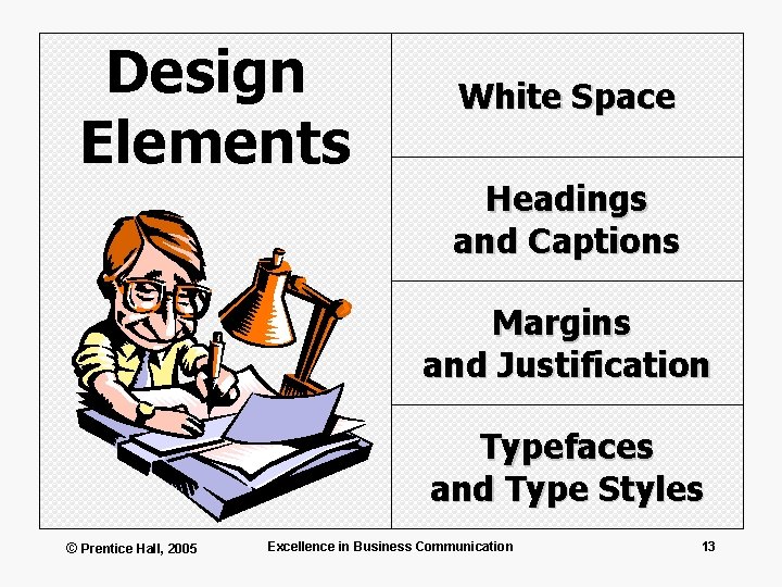 Design Elements White Space Headings and Captions Margins and Justification Typefaces and Type Styles