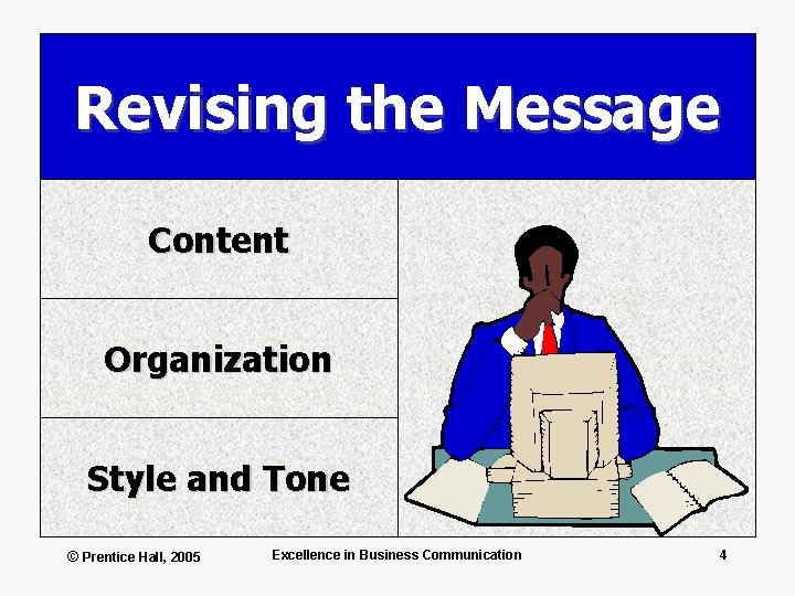 Revising the Message Content Organization Style and Tone © Prentice Hall, 2005 Excellence in