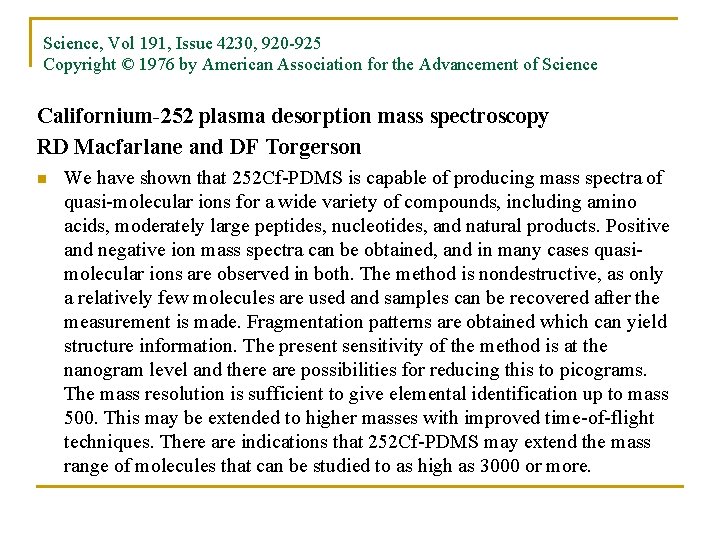 Science, Vol 191, Issue 4230, 920 -925 Copyright © 1976 by American Association for