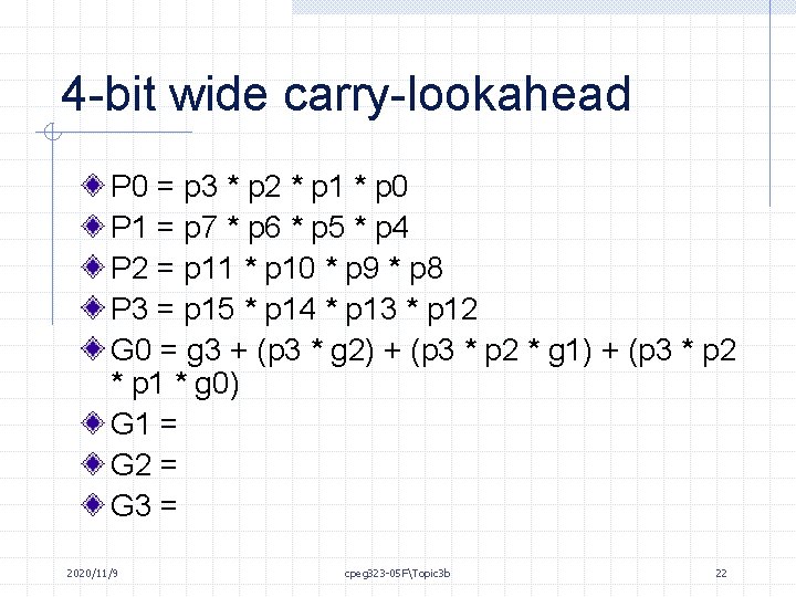 4 -bit wide carry-lookahead P 0 = p 3 * p 2 * p