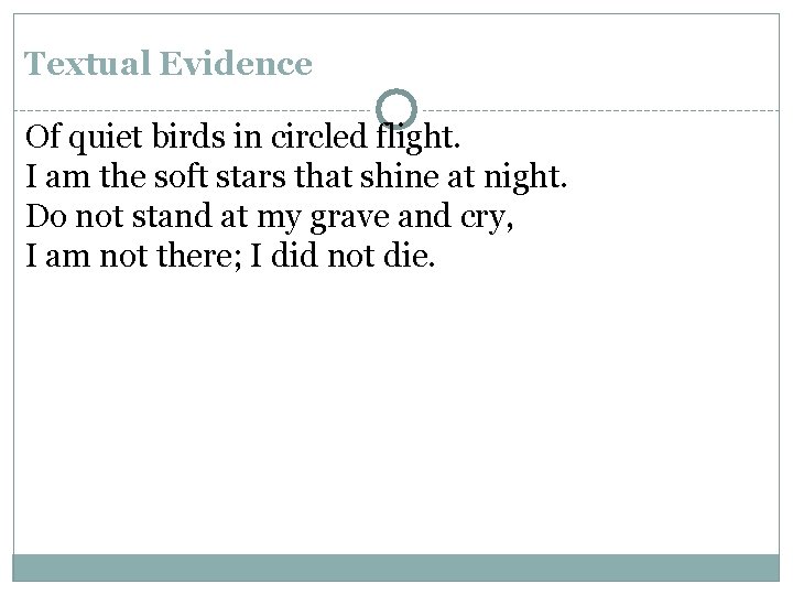 Textual Evidence Of quiet birds in circled flight. I am the soft stars that