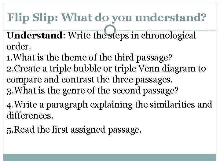 Flip Slip: What do you understand? Understand: Write the steps in chronological order. 1.