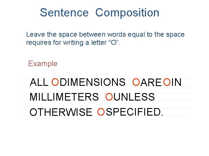 Sentence Composition Leave the space between words equal to the space requires for writing