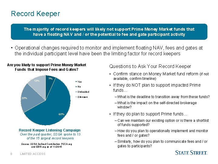 Record Keeper The majority of record keepers will likely not support Prime Money Market