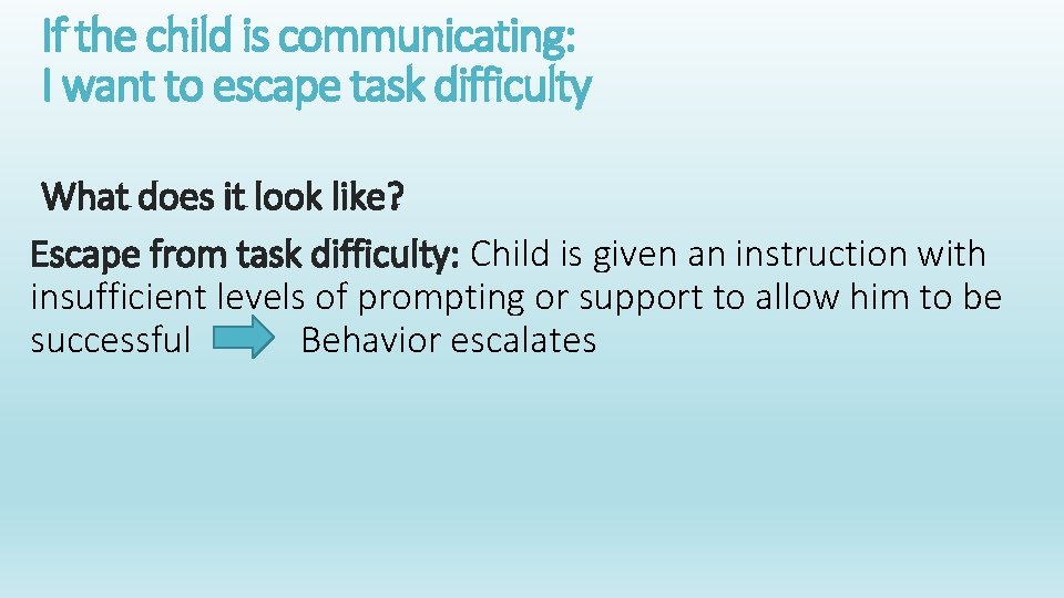 If the child is communicating: I want to escape task difficulty What does it