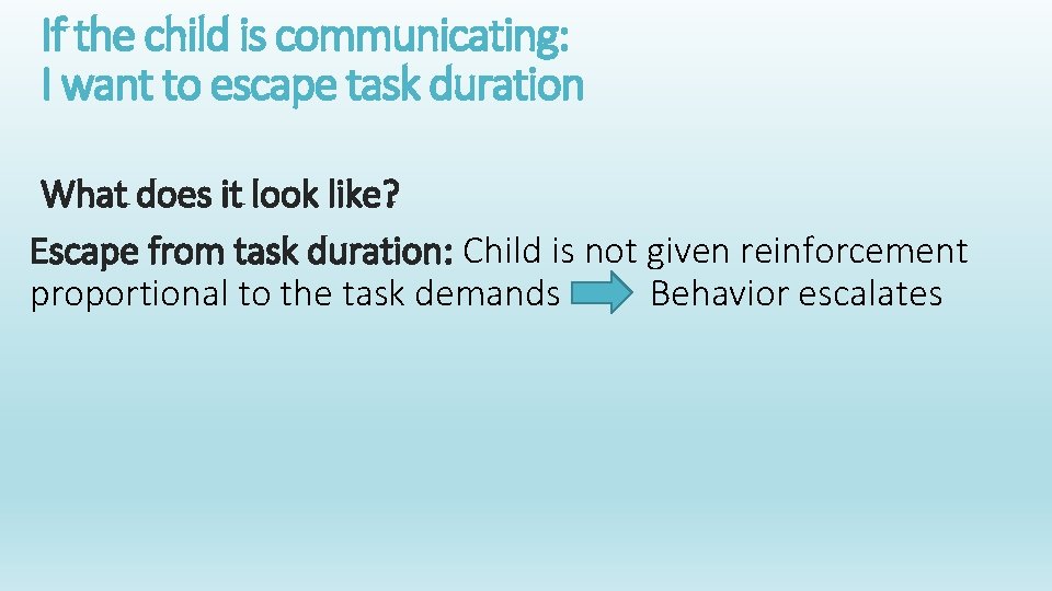 If the child is communicating: I want to escape task duration What does it