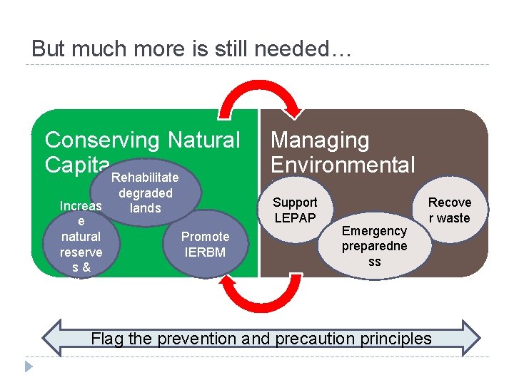 But much more is still needed… Conserving Natural Capita. Rehabilitate Increas e natural reserve