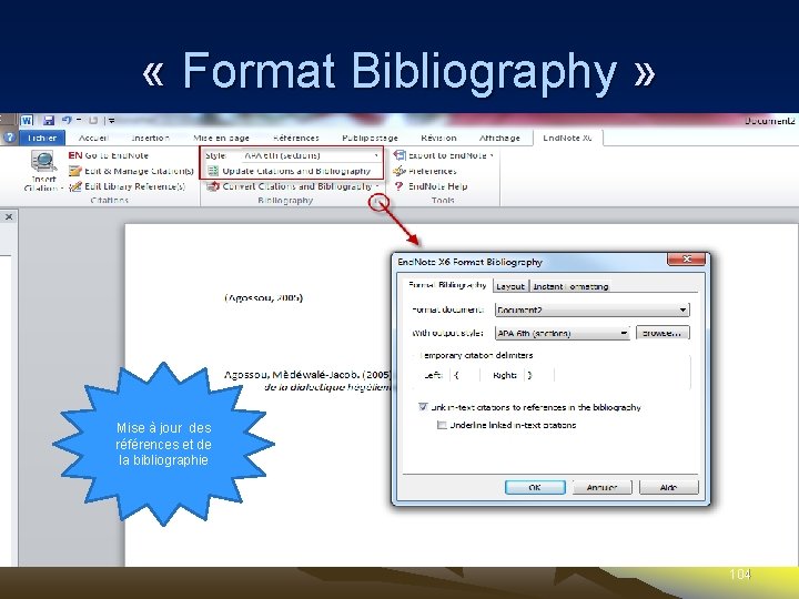  « Format Bibliography » Mise à jour des références et de la bibliographie