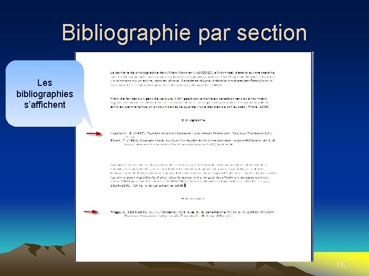 Bibliographie par section Les bibliographies s’affichent 112 