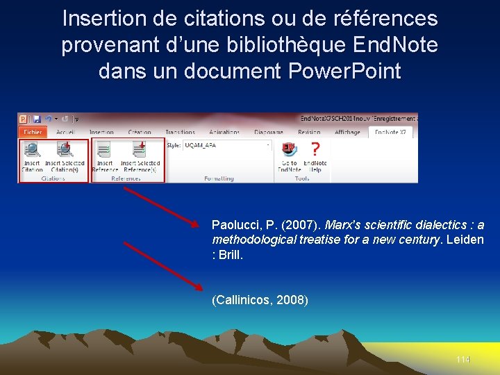 Insertion de citations ou de références provenant d’une bibliothèque End. Note dans un document