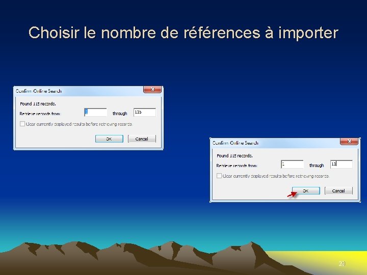 Choisir le nombre de références à importer 29 