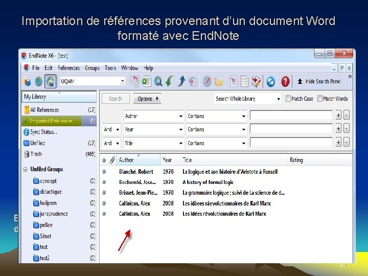 Importation de références provenant d’un document Word formaté avec End. Note En partant d’End.