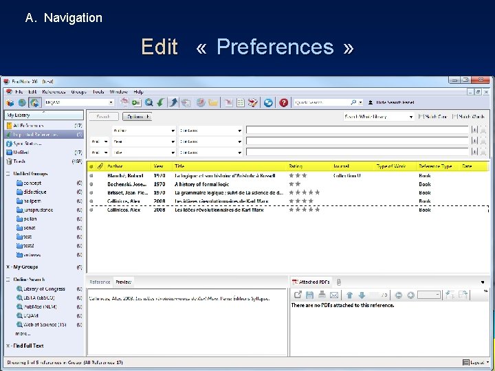 A. Navigation Edit « Preferences » 38 