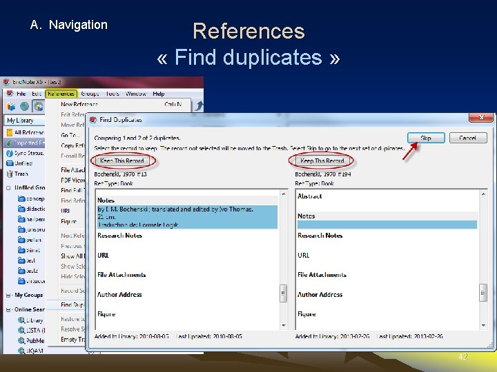 A. Navigation References « Find duplicates » 42 