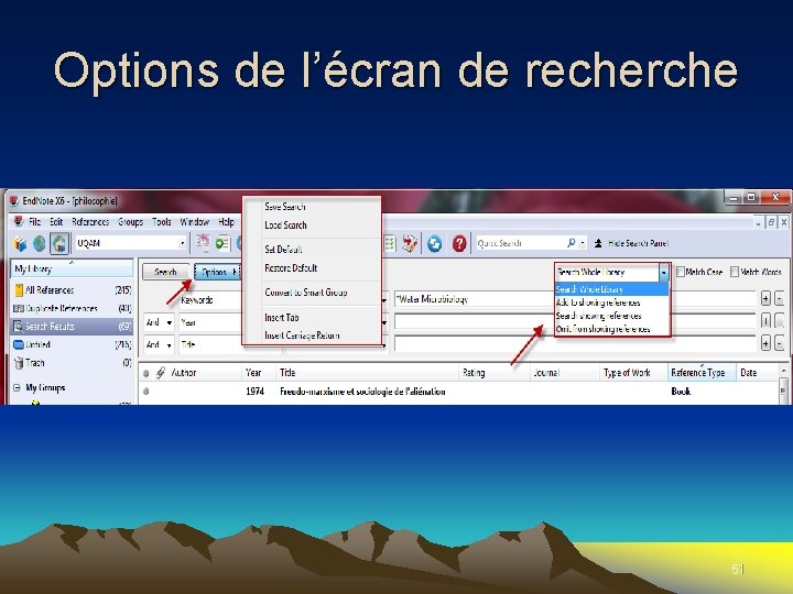 Options de l’écran de recherche 51 