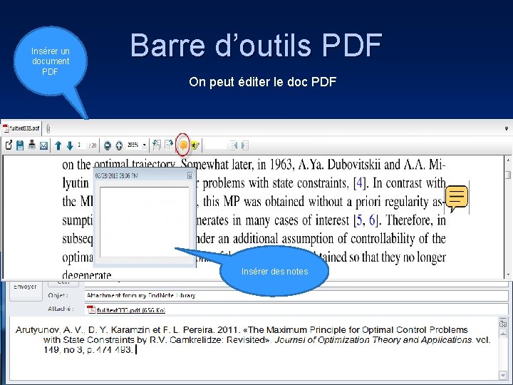 Insérer un document PDF Barre d’outils PDF On peut éditer le doc PDF Pour