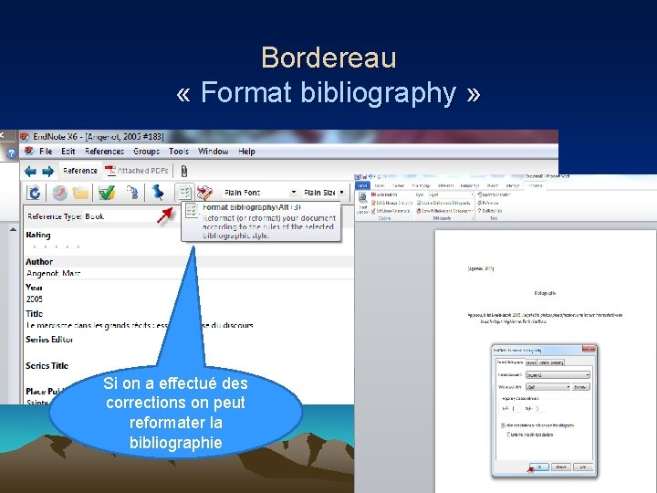 Bordereau « Format bibliography » Si on a effectué des corrections on peut reformater