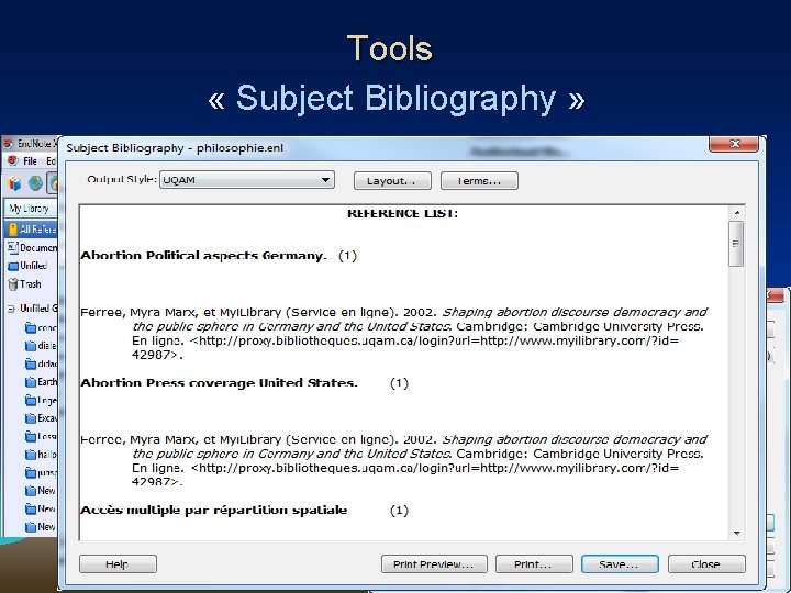 Tools « Subject Bibliography » Sélection du champ Keywords 92 